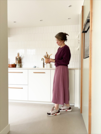 Dames knopenrok linnen\viscose aubergine