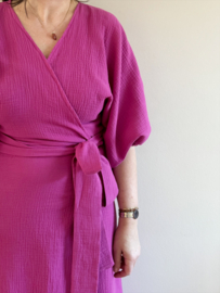 Overslagjurk Madelon mousseline roze