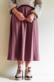 Aubergine linnen rok met sierband