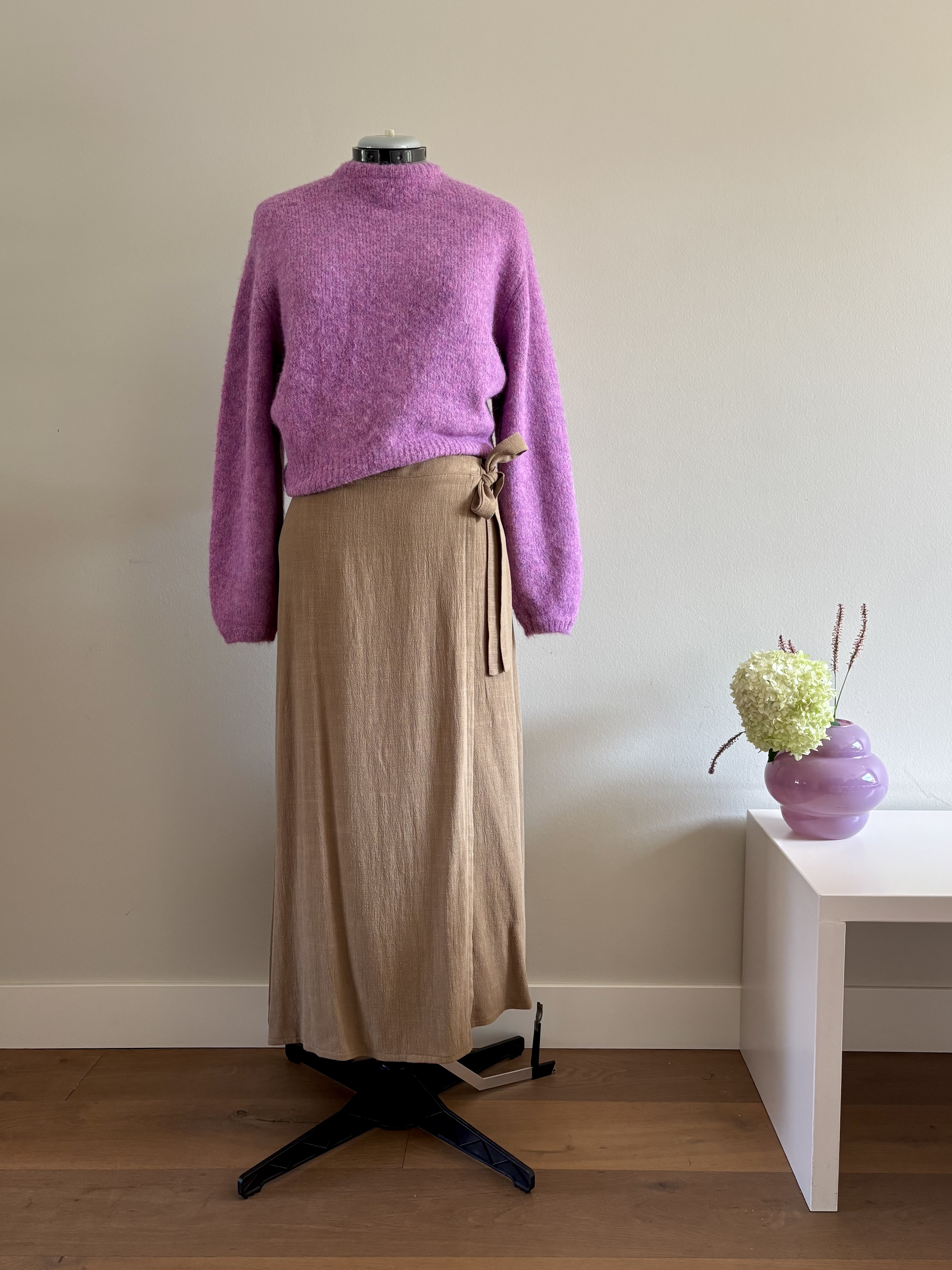 Damesoverslagrok linnen/viscose mocca