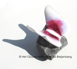 Vlinder op steen in wit en roze