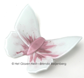 Witte glas vlinder met roze accenten