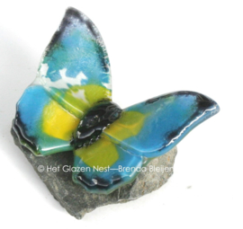Vlinder aqua, geel en zeegroen glas