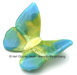 Glazen vlinder in aqua blauw en geel