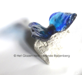 Speels blauwe vlinder in lichtdoorlatend glas