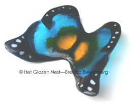 Bijzondere glazen vlinder in aqua en geel