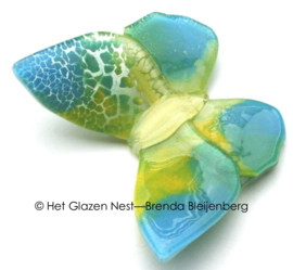 Glazen vlinder in aqua blauw en geel