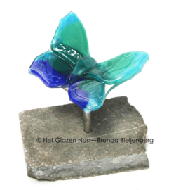 Kleine blauw groene vlinder op ruwe steen