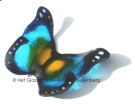 Bijzondere glazen vlinder in aqua en geel