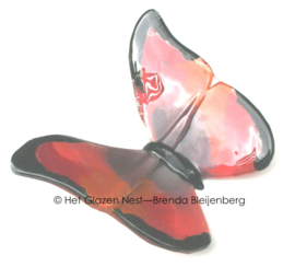 Glazen vlinder in rood en paars