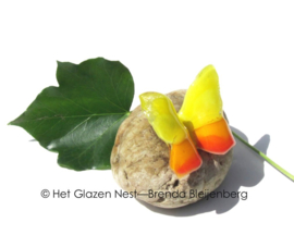 Geel en oranje vlinder op ronde kei
