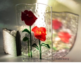 glas sculptuur "twee papavers"
