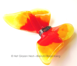 Glaskunst vlinder in oranje en geel