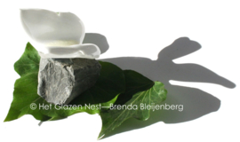 Witte vlinder in glas op basalt steentje