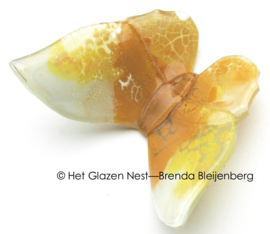 Glas vlinder in geel, wit en oker