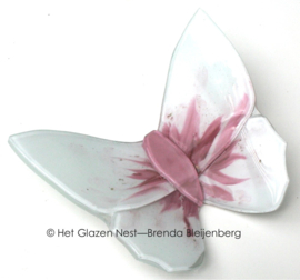 Witte glas vlinder met roze accenten