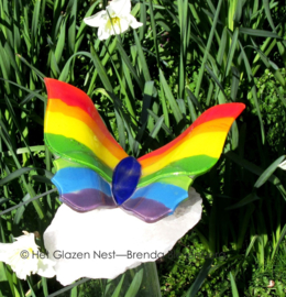 grote regenboog vlinder op bergkristal