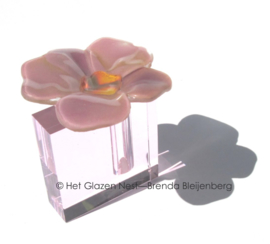 Roze glas bloem op doorzichtige roze ashouder