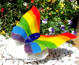 grote regenboog vlinder op bergkristal