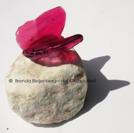 Roze vlinder op rosario steen