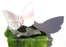 Wit en roze glazen vlinder op basalt