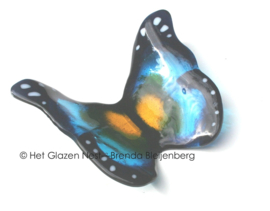 Bijzondere glazen vlinder in aqua en geel