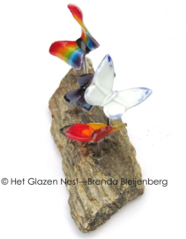 Kleurige vlinders op versteend hout
