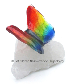 Regenboog vlinder in transparant glas