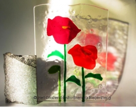 glas sculptuur "twee papavers"