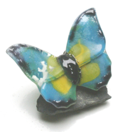 Vlinder aqua, geel en zeegroen glas