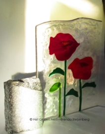 glas sculptuur "twee papavers"