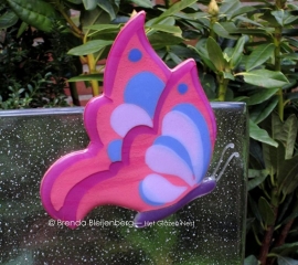 roze vlinder op blanke glasplaat