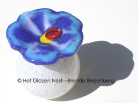 Glazen bol-urn met lieveheersbeestje op bloem