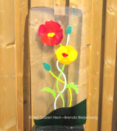 glasplaat met 2 papavers
