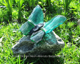 Groene vlinder  op ruwe steen