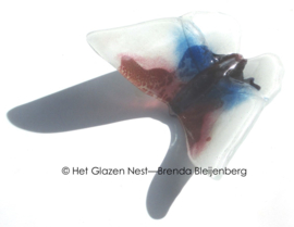 Witte vlinder met blauwe en roze accenten