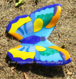 grote vlinder in geel en blauw