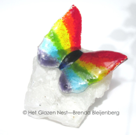 grote regenboog vlinder op bergkristal