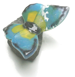 Vlinder aqua, geel en zeegroen glas