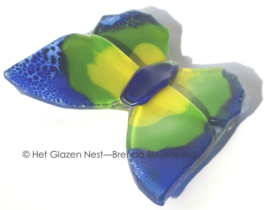 Glazen vlinder in blauw, groen en geel