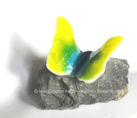 Gele vlinder met groene en lichtblauwe accenten