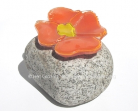 Oranje bloem in opaal glas op een Rijnkiezel