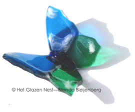 Blauw en groene vlinder in doorzichtig glas