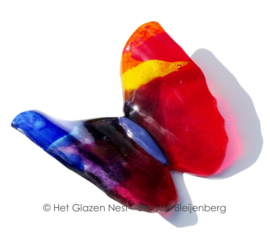 Vlinder in rood en blauw glas