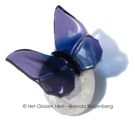 Kleine paarse vlinder op ronde calciet steen