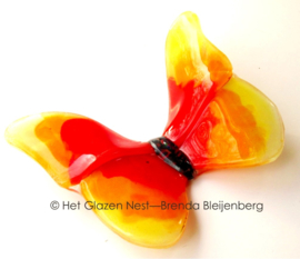 Glaskunst vlinder in oranje en geel