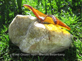 Warme bruingele vlinder op breuksteen