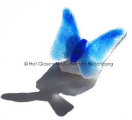Kleine blauwe vlinder op ruw bergkristal