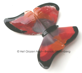 Glazen vlinder in rood en paars