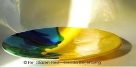 fusing glas schaal “geel en blauw”